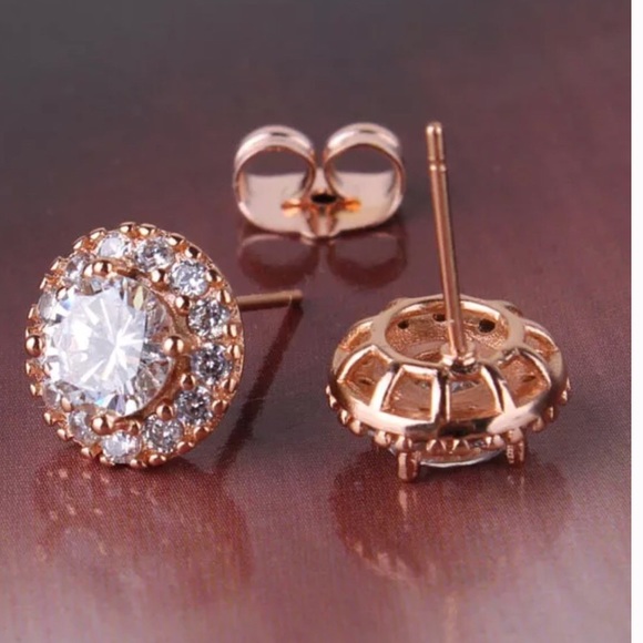 NEW ROSE GOLD WITH WHITE TOPAZ EARRINGS - Picture 4 of 4